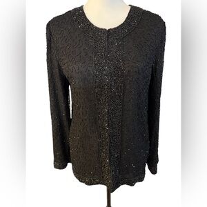 Vintage Laurence Kazar 100% Silk Beaded Blazer Jacket Size Small black